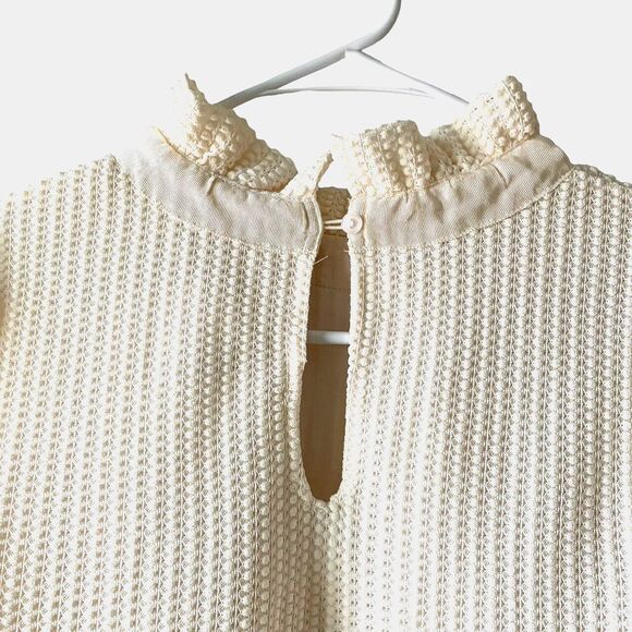 Waffle Knit Mazik Top Ladies Ruffle Neck Cream Knob Fabric Lined Small NWT - Picture 4 of 12